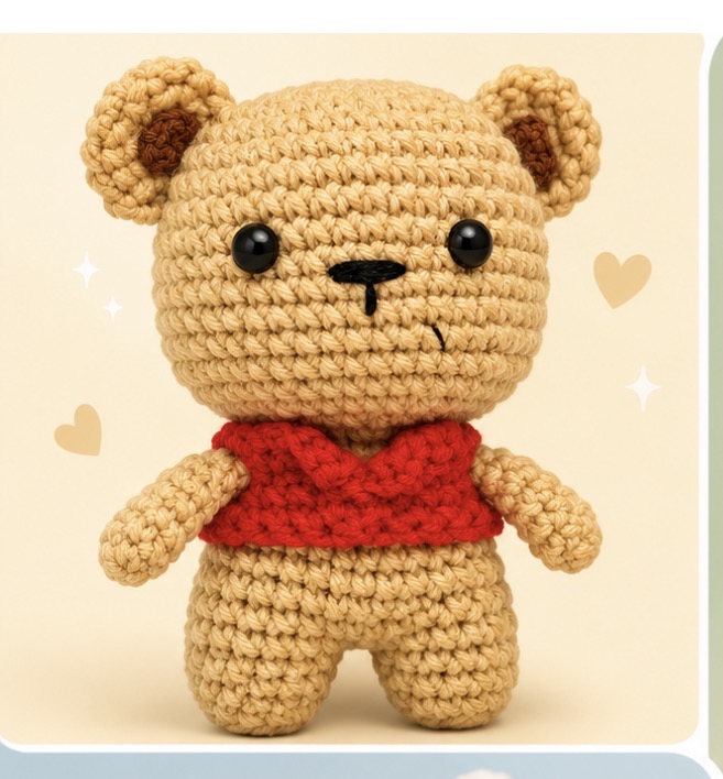 🧸Classic Red Sweater Crochet Bear (8"x5")