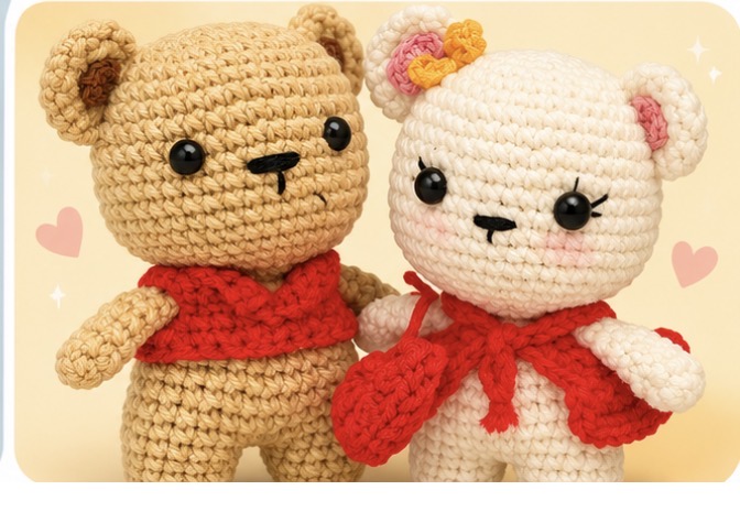 ❤️Red Outfit Crochet Bear Couple (8"x10")