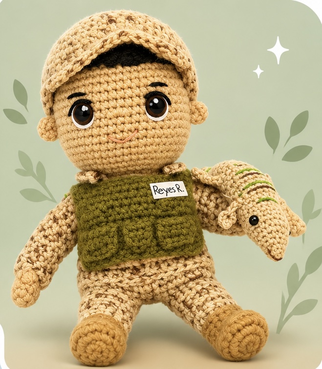 🪖Soldier Crochet Doll & Lizard (9"x6")
